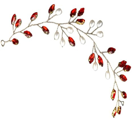 TOGEVAL Vigne de Cheveux de Mariée en Strass et Perles Bandeau Rouge 1 Pièce Accessoire Cheveux Mariage Élégant pour Cérémonie Fête et Soirée Femme Raffinées
