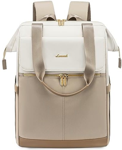 LOVEVOOK Rucksack Damen groß, 18 Zoll Laptop Schulrucksack Teenager, Arbeitstasche SChultasche mit USB, Backpack Women elegant, Tagesrucksack Handtasche 2 in 1 für Büro Uni Reise, Beige & Khaki