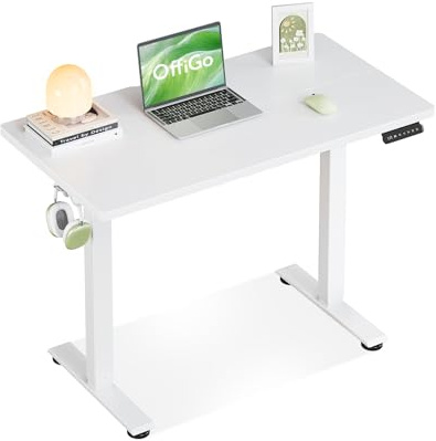 OffiGo Höjdjusterbart Skrivbord med 3 Minnesfunktioner, 90cm, Vit | Elektriskt höjdjusterbart skrivbord, Kompakt för Hemmet och Små Utrymmen