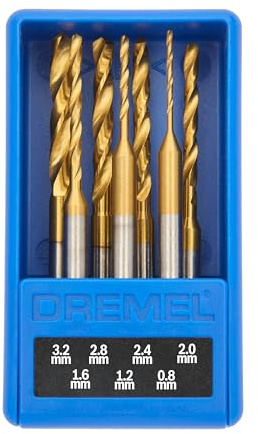 Dremel 7-Teiliges Titanbeschichtetes Bohrer-Set mit Koffer (0,8-3,2 mm) bohrt Holz, Kunststoff, Weichmetalle und Trockenbauwände für Multifunktionswerkzeuge (628DM)