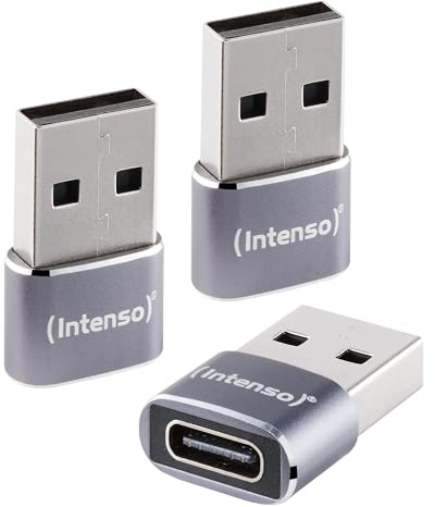 Intenso Adapter USB-C zu USB-A (C480A) 3er Pack, OTG USB 2.0 Aluminium | Datenadapter für iPhone und Smartphone, 480 Mbit/s High-Speed, kompaktes Design in Grau, stabiles Laden bis zu 3,0 A