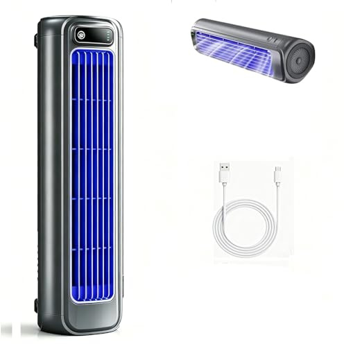 Ventilatore portatile, 3 impostazioni di velocità, circolazione dell'aria, funzionamento silenzioso, risparmio energetico, display LCD, ricaricabile tramite USB, montaggio a parete senza foratura, per