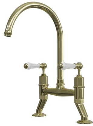 Flode Alton Dual Lever Bridge Mixer Tap in Polished Brass Finish