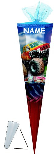 alles-meine.de GmbH Schultüte - Monster Truck 85 cm - incl. Namen - mit Tüllabschluß - mit/ohne Kunststoff Spitze - Zuckertüte LKW Auto Autos Monstertruck Trucks Jungen