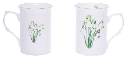 (Item 2T) Kirsty Jayne China- 10Fl oz Bone China Snowdrop Beakers, Mugs, Cups- Packed in a Kirsty Jayne China Gift Boxed (Set of 2)