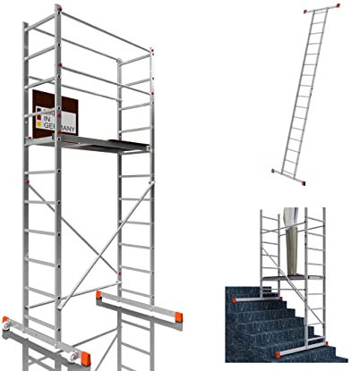 ALTEC AluCombine® 3.0-400 | 4m | Alu Fahrgerüst für Heimwerker mit 2 Bockrollen | Baugerüst Rollgerüst Montagegerüst Anlegeleiter