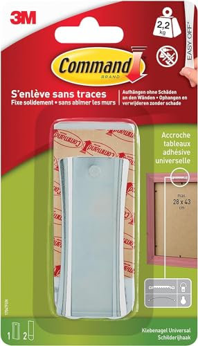 Command Metall-Bildernagel, 1 Klebenagel und 2 Große Strips (L) - Beschädigungsfreies Aufhängen, Hält bis zu 2,2 kg