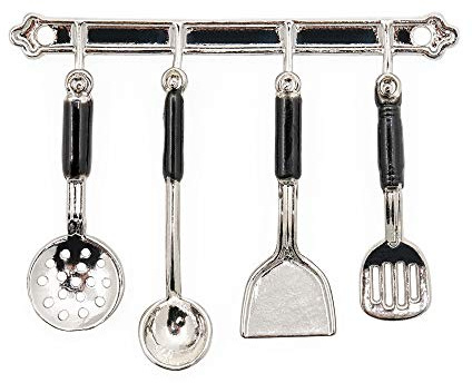Odoria 1/12 Miniatur Kuechenutensilien 4 Stück Puppenhaus Zubehör, Silber