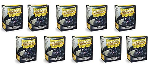 10 Packs Dragon Shield Classic Black Standard Size 100 ct Card Sleeves Display Case