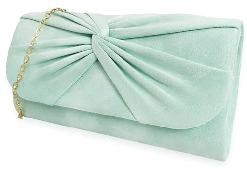 LeahWard Women's Satin Wedding Clutch Bag Large Bow Soft Handbags Evening Purse (Mint Bow)