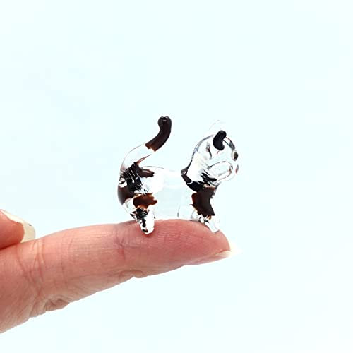 Sansukjai Cat Tiny Micro Figurines Blown Glass Art Animals Hand Painted Collectible Gift Decorate (Calico Cat)
