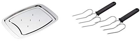 MasterClass Stainless Steel Spiked Carving Tray, 38 x 26.5cm, Silver & KitchenCraft Poultry Lifting Forks, Turkey and Meat Lifters, Stainless Steel, 22 x 9 cm, Set of 2, Black/Silver