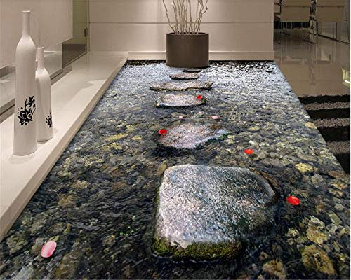 Pintura de suelo personalizada 3d autoadhesivo camino de piedra corriente de agua baño 3D baldosa decorativa suelo de sala de estar-150 * 105 cm