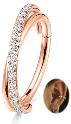 16G Helix Ohrringe Septum Clicker Knorpel Daith Ring Chirurgenstahl Conch Hoop Ring 8mm Twisted Shape Tragus Rook Ohrringe Septum Schmuck Rose Gold Nasenringe Kleine Creolen für Frauen Männer