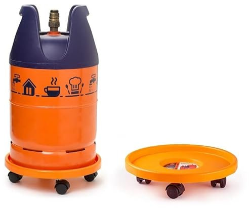 CABLEPELADO Soporte para bombona butano, Portabombonas, Carro Porta bombona Gas, Portamacetas, Plástico, Incluye 4 ruedas, 33,5 cm de diámetro y 7,5 cm de alto, Naranja