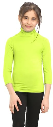 Hamishkane® Ny sköldpadda hals topp barn, avslappnad långärmad t-shirt flickor', barn pikétröjor flickor & pojkar t-shirt för skola och sport, sköldpadda hals unisex topp, NEONGULT, 13 år