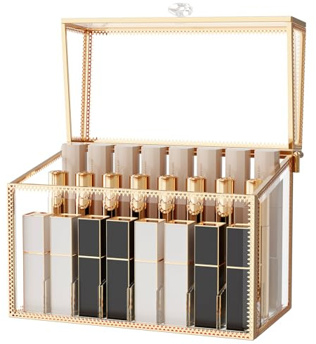 Youdepot Lipstick Organizer Holder - 24 Spaces, Tempered Glass Lip Gloss and Perfume Organizer,Vanity Lipstick Holder and Organizer.