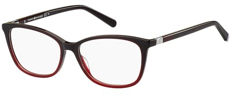 TOMMY HILFIGER Brille mit Sehstärke für Damen optional mit Sonnenbrillentönung oder Blaulichtfilter, Rechteckig, gefertigt aus Acetat (inklusive Brillenetui)