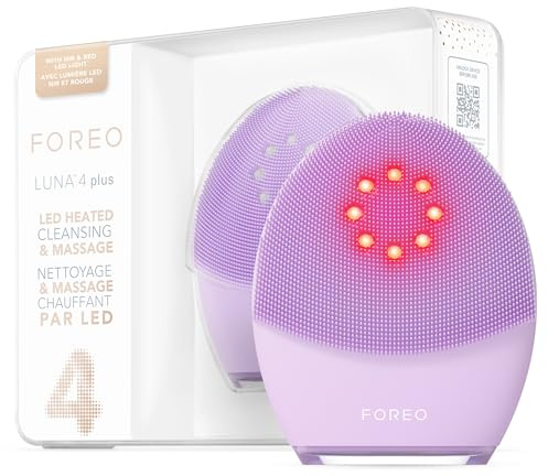 FOREO Luna 4 Plus Facial Cleansing Brush - NIR + LED Red LED Mask - Deep Cleansing & Firming Silicone Brush - Antiaging Face Massager - Microcurrent Face Sculptor - Face Care Sensitive Skin