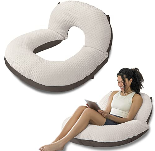 INSEN Reading Pillow, Back Pillow for Sitting in Bed for Reading, Nurse & Relax, Reading Pillow for Adults, Moms & Kids, Sit Up Pillow for Bed, Double-Sided Brown