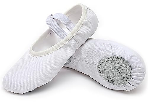 Ballet Dance Shoes Canvas Girls Womens Ballet Slippers Flats Big Kid Practice Shoes Split Sole Stretch for Perform Dance Yoga White 5.5 Big Kid