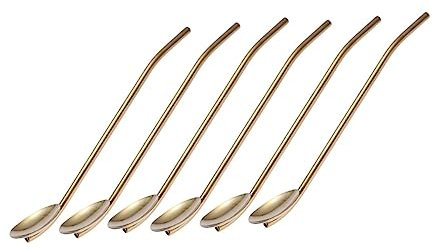 Healeved Cuillères à Paille En Acier Inoxydable 304 Ovales Doré Outils Multifonctions Paille Réutilisable Pour Cocktails Boissons Froides Lot De 6 Pièces