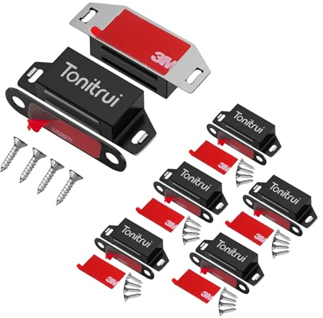 Tonitrui Schranktür-Magnet, flacher Boden, Schrank-Magnetschnäpper mit Klebstoff, 15,9 kg magnetischer Schranktür-Schubladen-Riegel (schwarz, 6 Stück)