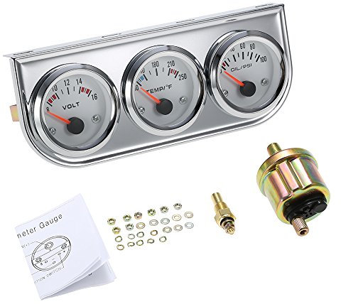 Shkalacar Dreifach Manometer Kit Öl/Volt/Wasser Manometer, 52mm Dreifachmessgeräte 3 in 1 Voltmeter + Wassertemperaturanzeige + Öldruckmesser mit Sensor für Auto Motorrad Messgerät