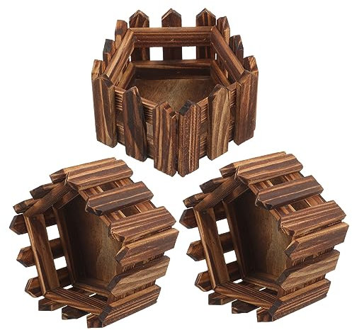 Uonlytech Maceteros de Madera Vintage 3 Piezas, Jardineras Rústicas Marrón para Flores y Plantas Pequeñas, Decoran Balcón y Habitación