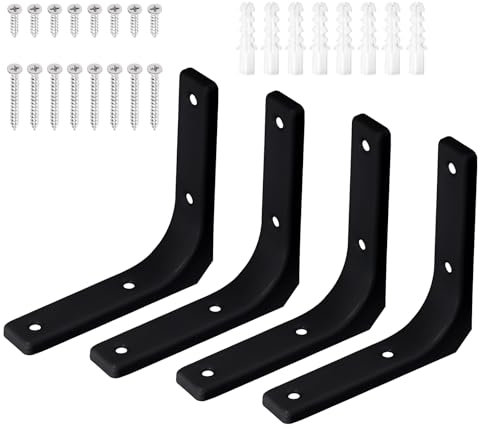 Swpeet 4-Pack 4L x 4H Eisen Wand Regal Halterung, Heavy Duty Regal Halterung, schwimmende Regal Halterung, dekorative Gelenkwinkel L Stahl Halterung Kit enthält 16/40MM Schrauben, Anker für Zuhause