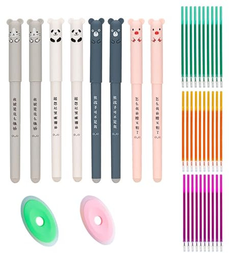 YHUIKXIN Radierbarer Kugelschreiber, 8 Stück Farbe Tintenroller Radierbar 0.35mm Cartoon Löschbarer Stift mit 30 Nachfüllungen und 2 Radiergummis Gelstiften für Studenten Schule Büro