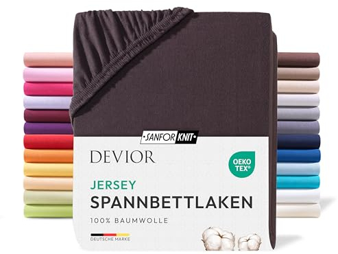 Devior Topper Spannbettlaken 180x200cm - 200x200cm, 100% Baumwolle, Matratzenhöhe bis 22cm, Braun – 135 g/m² Anti-Statisches, atmungsaktives Bettlaken mit Einlaufschutz, Matratzenbezug Braun