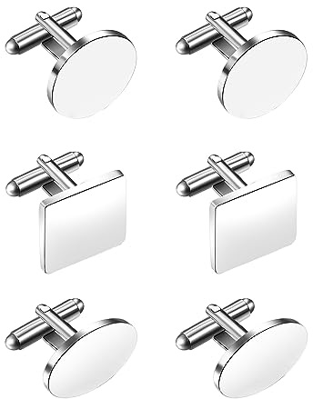 JewelryWe Manschettenknöpfe Herren: 3/6 Paar Rund Rechteck Quadrat Achteck Kugel Strass Cufflinks Männer Legierung Manschetten Knöpfe Geschenk für Hochzeit Verlobung…
