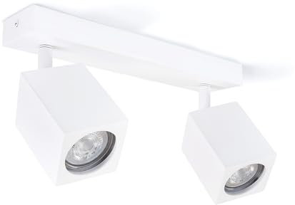KOLORENO Halogen-Anbauleuchte Quantus - Aufbauleuchte Wand und Decke - Aufbauleuchte Aufbaustrahler GU10 - Aufbauleuchte Strahler Lampe x2 - Deckenstrahler Aluminium - Weiß, 260 x 62 x 25 mm