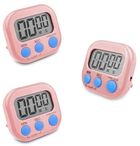Fousenuk 3 Stück Eieruhr Rosa, Timer Digital, Küchentimer Küche, Kurzzeitwecker Magnetisch, Stoppuhr mit Einklappbarer Ständer, Timer mit Großem LCD-Display für Kochen Backen Sport Studieren