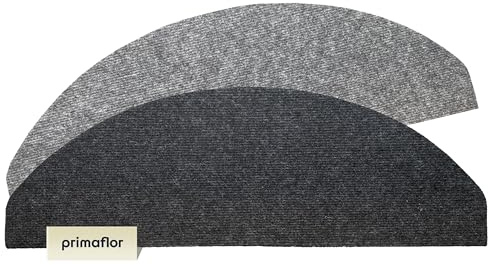 Primaflor Stufenmatte Basic - Anthrazit, 15er Set, Selbstklebende Teppenmatte Halbrund, Rutschhemmender Treppenschutz, optimal für Renovierung und Umzug