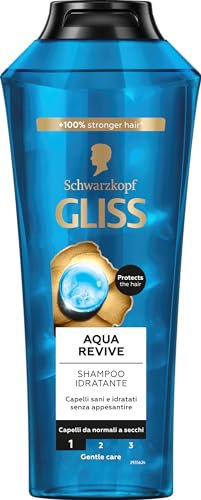 Schwarzkopf Gliss Aqua Revive Shampoo Idratante 400ml, Shampoo idratante arricchito con Complesso Ialuronico e Alga Marina, Prodotti per capelli da normali a secchi