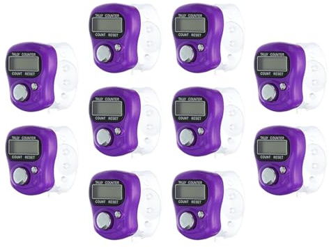 Hitopin 10PCS Finger Tally Counter, Elektronischer Fingerzähler, Finger Counter Clicker Reihenzähler, 5 Digit Mini Handzähler, Lap Track Handheld Counter, für Inventur, Sport, Marketing, Golf (Lila)