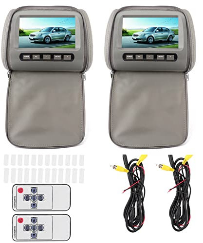 2 pièces 7 en HD Voiture Appui-tête LCD Lecteur vidéo avec Fermeture à glissière Couverture télécommande MP5 Affichage Gris