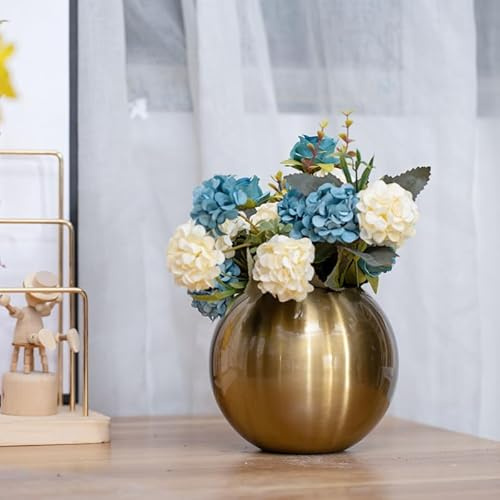 Runde Blumenvase, Goldfarbene/Schwarze Blumen-Kugelvase, Stilvolle Blumenvasen aus Edelstahl, Dekorative Vase Tafelaufsätze bei Hochzeiten, Partytischen, oder