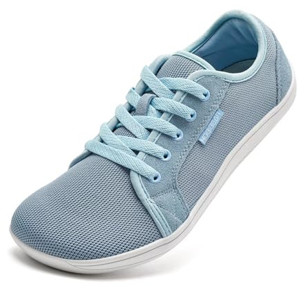 HOBIBEAR Unisex breda barfota skor kvinnor män barfotaskor minimalistiska utomhus spår löpning promenadskor, gråblå, 45 EU bred
