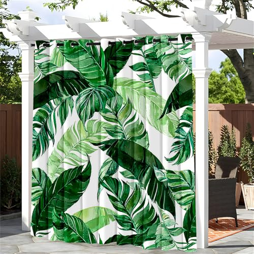 Hiseng Tende da Esterno con Anelli per Gazebo e Balcone, 1 Pezzi Tende Impermeabili con Stampa Foglie di Banano Verde 3D, Tende Modern Protezione Solare e Privacy (180x243cm,Piante Tropicali 9)