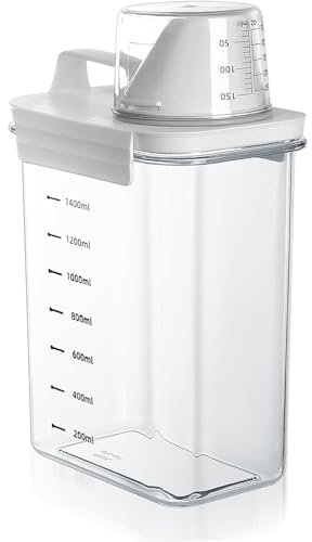 Friedwohl 1800ml Luftdichter Waschmittelspender mit Messbecher, Mehrzweck Waschpulverspender für Pulver, Waschpulver Aufbewahrungsbox, Waschmittelbox Vorratsbehälter für Waschmittel Futterbehälter