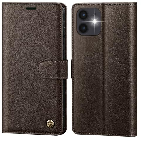 CASBST Handyhülle für iPhone 12/12 Pro Hülle,Hochwertig Lederhülle Schutzhülle Klappbar mit Kartenfach Standfunktion für iPhone 12 Pro Klapphülle Handytasche Flip Case für iPhone 12 Hülle Dunkelbraun
