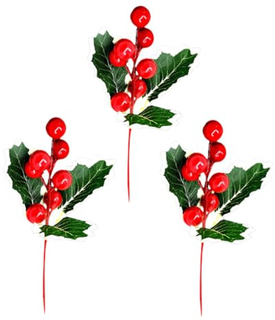 Alipis 2 Set Decorazione Natalizia Con Ciliegie Christmas Tree Alberelli Di Natale Rami Di Bacche Di Agrifoglio Dell'albero Di Natale Bacche Artificiali Bacche Finte 3 Pezzi * 2