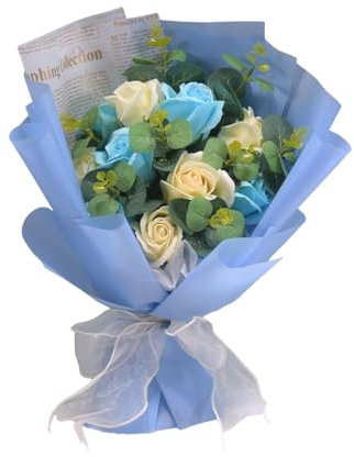 SLXLYH Künstliche Rosensträuße, Raumdekoration, Seifenblätter, Blumensträuße für Muttertag, Valentinstag, Jahrestag, Weihnachten (blau)