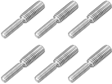 sourcing map M6x20mm to M8x20mm Double End Threaded Stud Screw Bolt, 6Pcs 304 Stainless Steel Thread Reducer Adapter for Furniture Machinery Assembly Fastener
