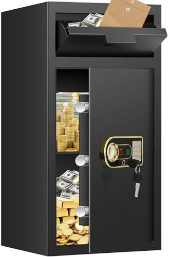 7.5 Cu ft Extra Large Drop Safe Box for Business, Anti-Theft Depository Safe with Drop Slot, Digital Keypad, Spare Key and Removable Shelf, Heavy-duty Commercial Safes for Business Cash Documents Home