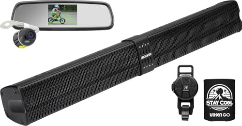 KICKER ATV/UTV Sound Bar Package - 10 Bluetooth Speaker Soundbar with Rear View Mirror Back-up Camera System, Water Resistant and Weather Proof for Marine, Boat, Golf Cart and RV