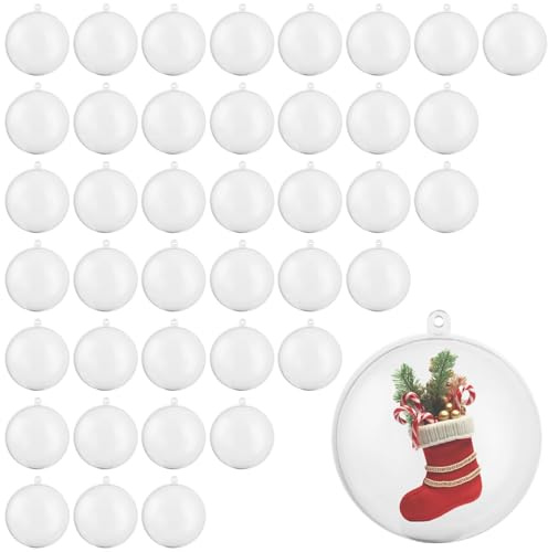 STARVAST 40 Stück 8 cm Transparente Weihnachtsbaumkugeln, Kunststoff Kugeln DIY Befüllbare Handwerk Kugeln, Kunststoffkugeln Ornamente für Weihnachten Neujahr, Winterthemen Dekorationen